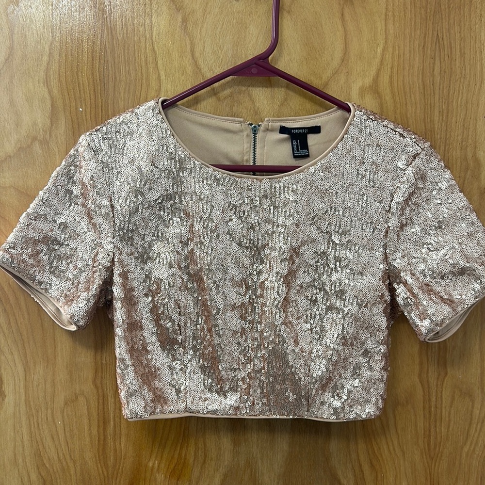 Rose gold sequin crop top